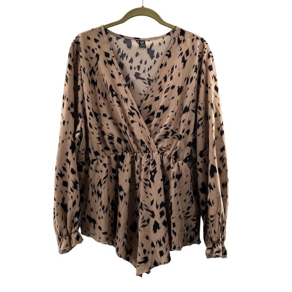 SHEIN Tops - Shein Curve Plus Size 3XL Top Leopard Print Long Sleeve Wrap  Elastic Waist a